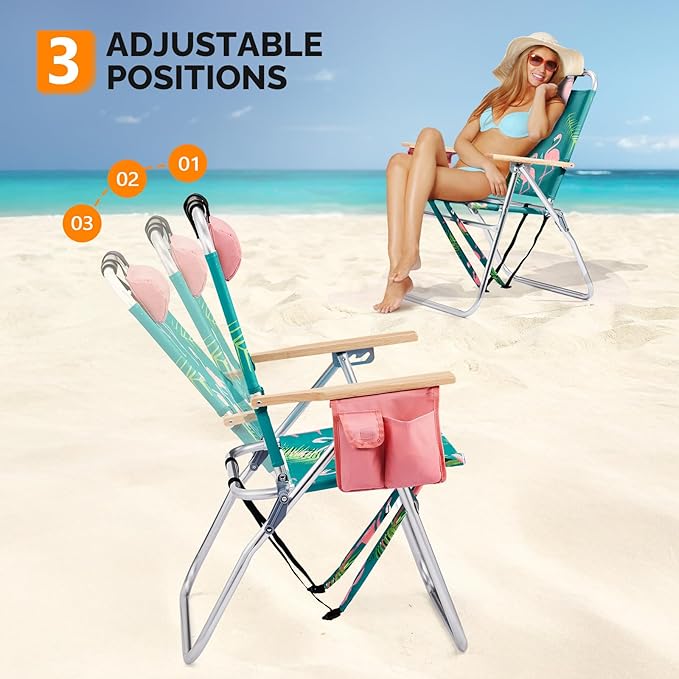 VINGLI Aluminum 17" Backpack Beach Chair – Tall Beach Chairs for Adults, Portable with Adjustable Straps, 3-Position Reclining, Cup Holder, High Lightweight Beach Chairs for Beach