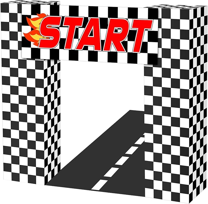 Saypacck 9 Pcs Race Car Birthday Party Decoration Checkered Flag Cardboard Kit Racing Theme 35.4 in Background 11.8 in Box...