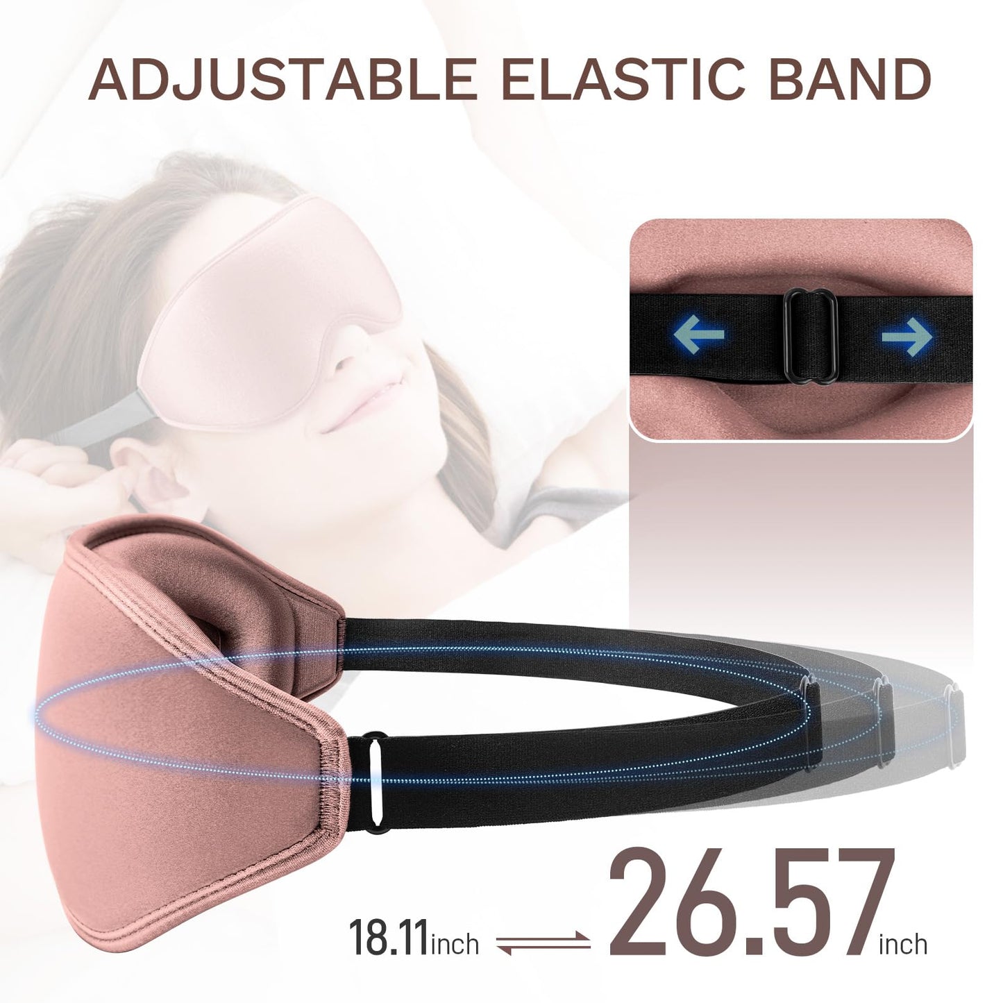 FlyCoco 99% Fully Block Out Light Eye Sleep Mask, 3D Deep Contoured Eyes Cover Zero Pressure, Long Lash Extension Eyes Mask with Adjustable Straps for Sleeping Travel Home Nap Rest Women Men (Rose)