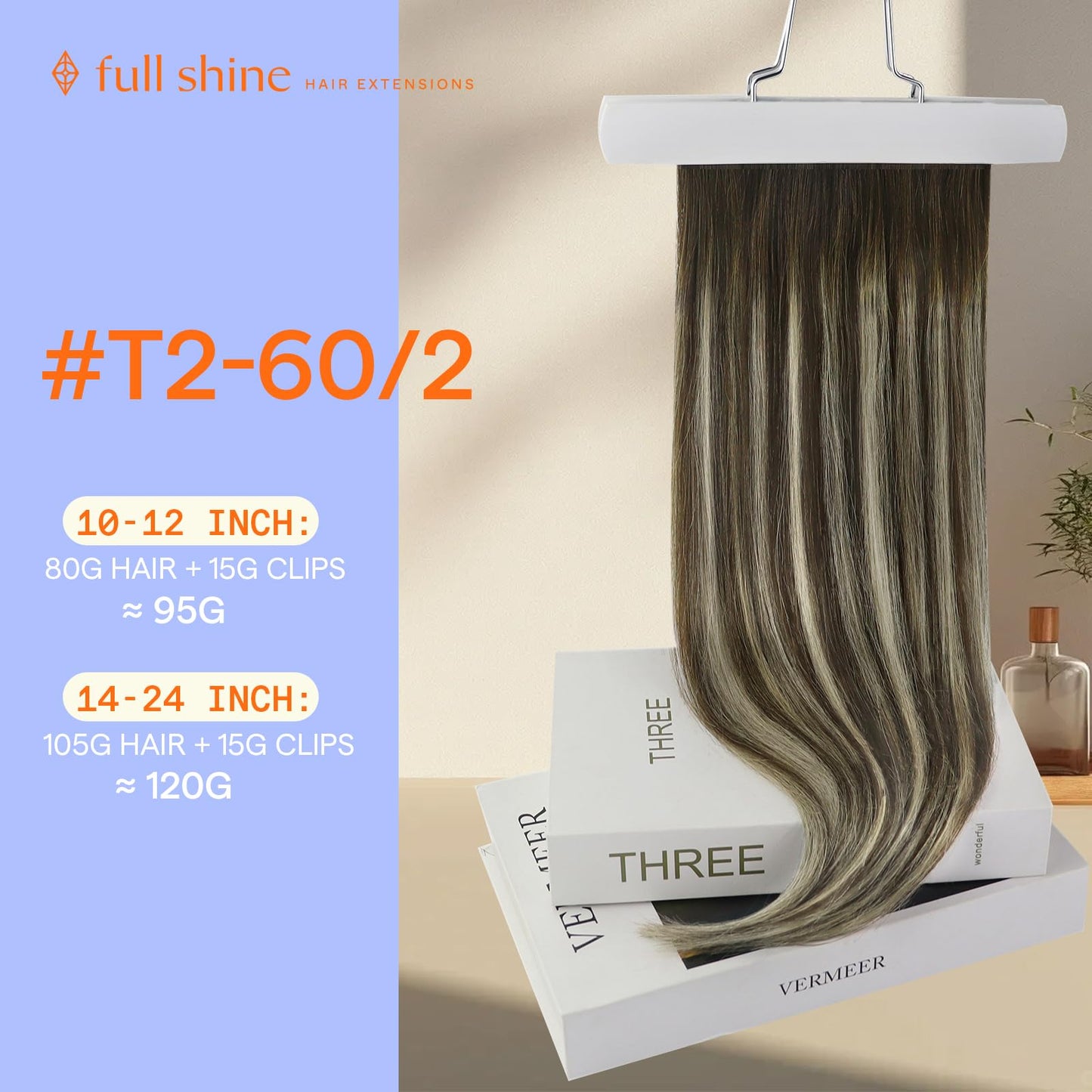 Full Shine Clip in Hair Extensions Real Human Hair Ombre Brown Remy Human Hair Clip in Extensions Balayage Dark Brown to Light B