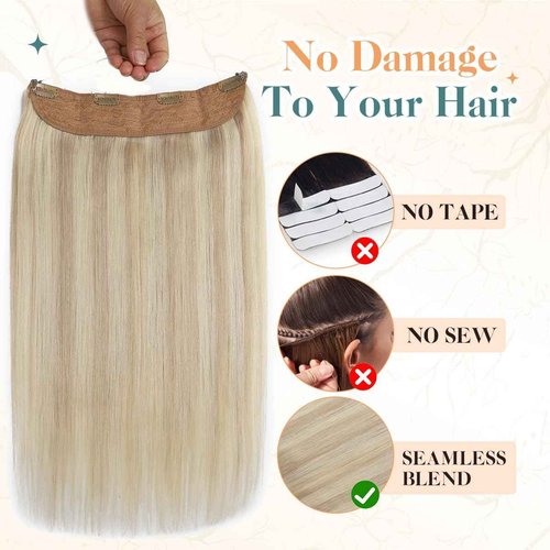 Sindra 85g Wire Hair Extensions Blonde 18 Inch Ash Blonde Mix Bleach Blonde Invisible Wire Human Hair Extensions With Clips Remy W18#18p613