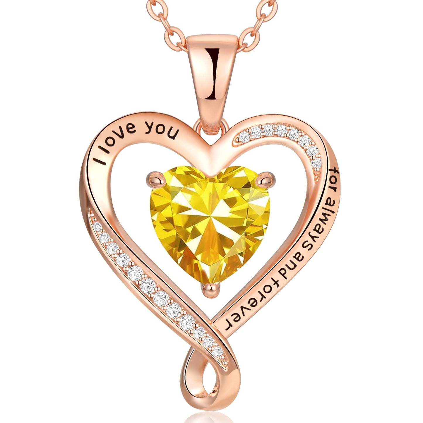 Zifeel Infinity Heart Birthstone Necklaces for Women, S925 Sterling Silver I Love You Necklace, Anniversary Wedding Gift for Wife Her Mom Grandma, Birthday Christmas Valentines Mothers Day Jewelry