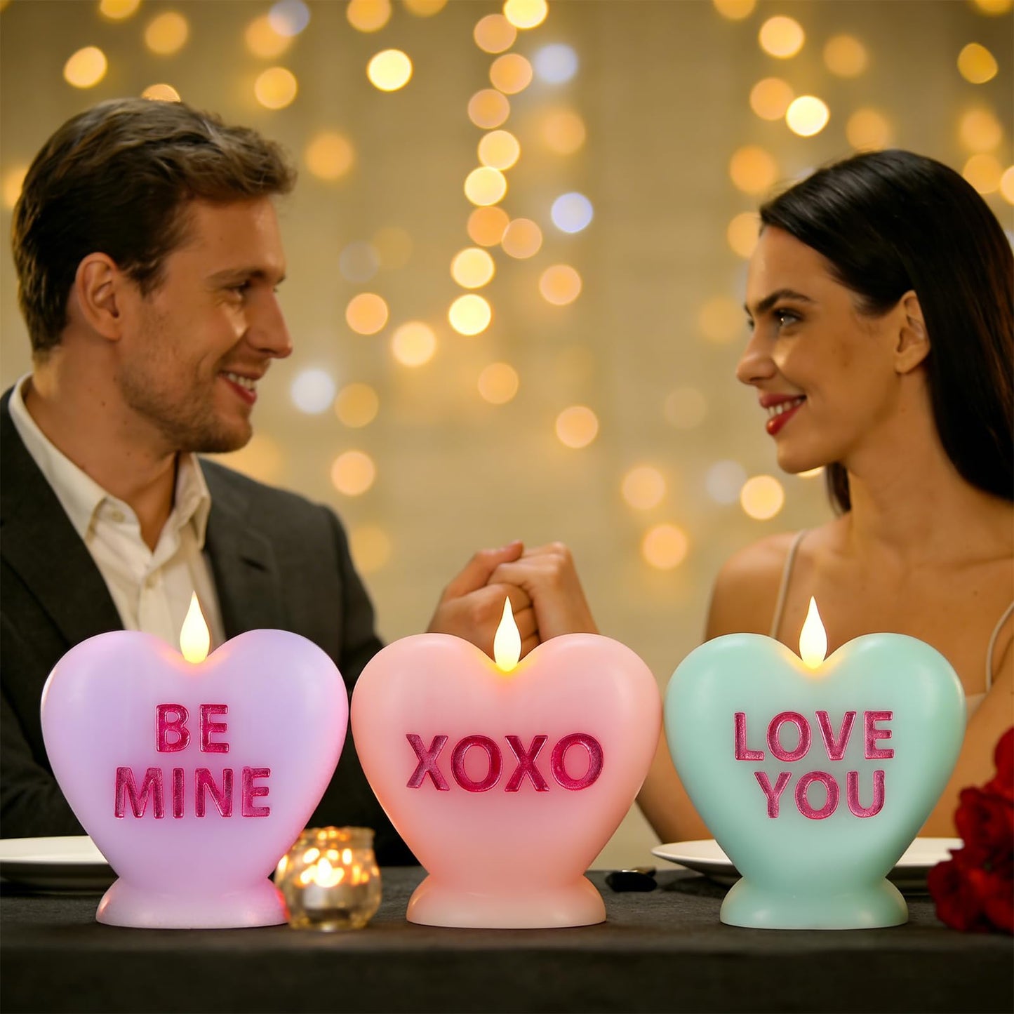 Sariiraw 3 Pcs Valentine Heart Shaped Flameless Candle with Remote & Timer - Romantic LED Mood Light, Battery Operated for Valentine's Day, Anniversary & Home Decor