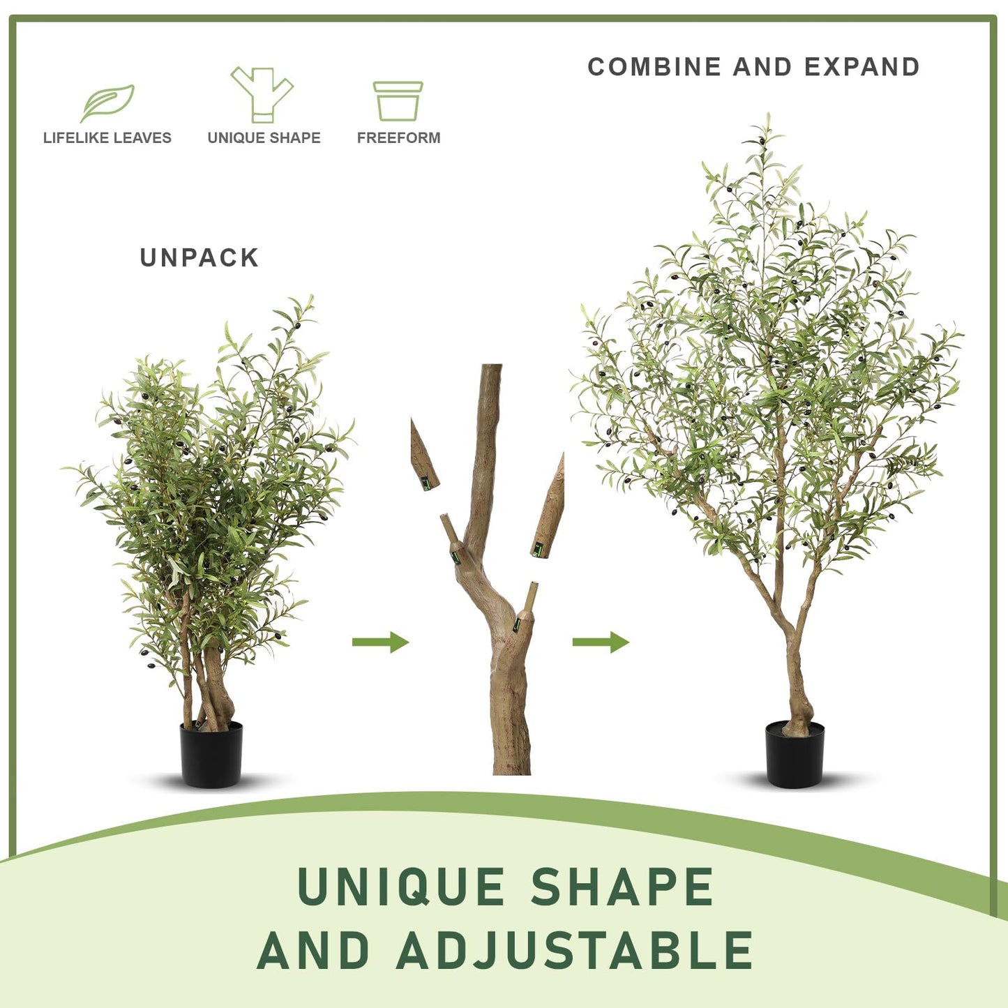 LYERSE Olive Trees Artificial Indoor - Faux Olive Tree 7ft with Large Olive Branches and Lifelike Fruits - Artificial Olive Tree for Modern Home Office House Living Room Decor