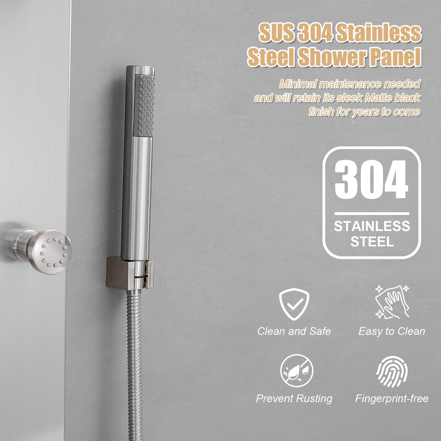 BATHLAVISH Shower Panel Tower System, 4 in 1 Stainless Steel Rainfall Shower Panels with 4-Functions, 8 Body Massage Jets, Handheld Head, Wall Mounted Brushed Nickel