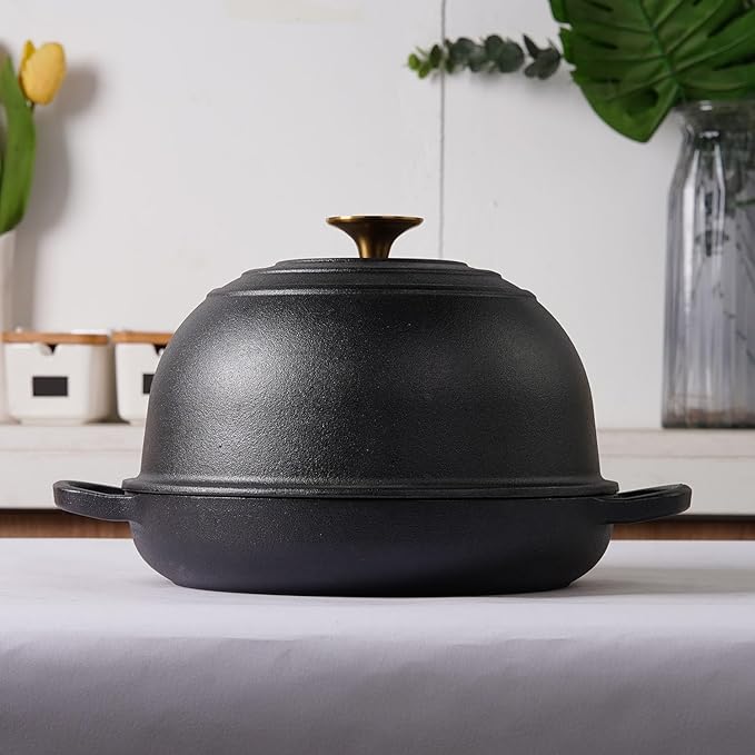 Crucible Cookware Cast Iron Bread Pan, Sour Dough Artisan Bread Oven – Pre-Seasoned – Round 26 cm, 6.25 L (6.6 qt) – Boule Pan with a Deep Lid for Steam Baking