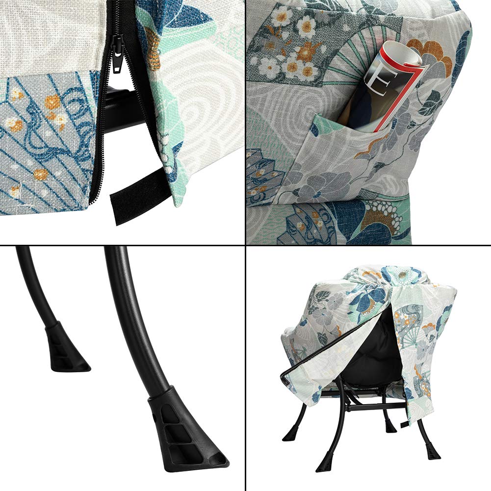 HollyHOME Modern Fabric Large Lazy Chair, Accent Oversized Comfy Reading Chair, Thick Padded Cozy Lounge Chair with Armrest, Steel Frame Leisure Sofa Chair for Living Room, Bedroom, Dorm, Fan Print