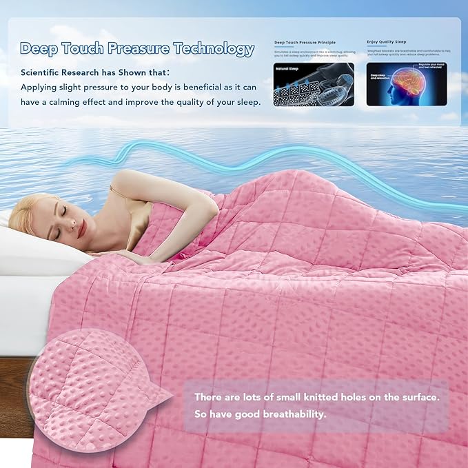 Topcee Weighted Blanket for Adults (15lbs 60"x80"), Minky Dots Heavy Blanket for 140-160lbs Sleeping, Soft, Cozy and Cooling Weighted Throw Blankets, Machine Washable, Pink