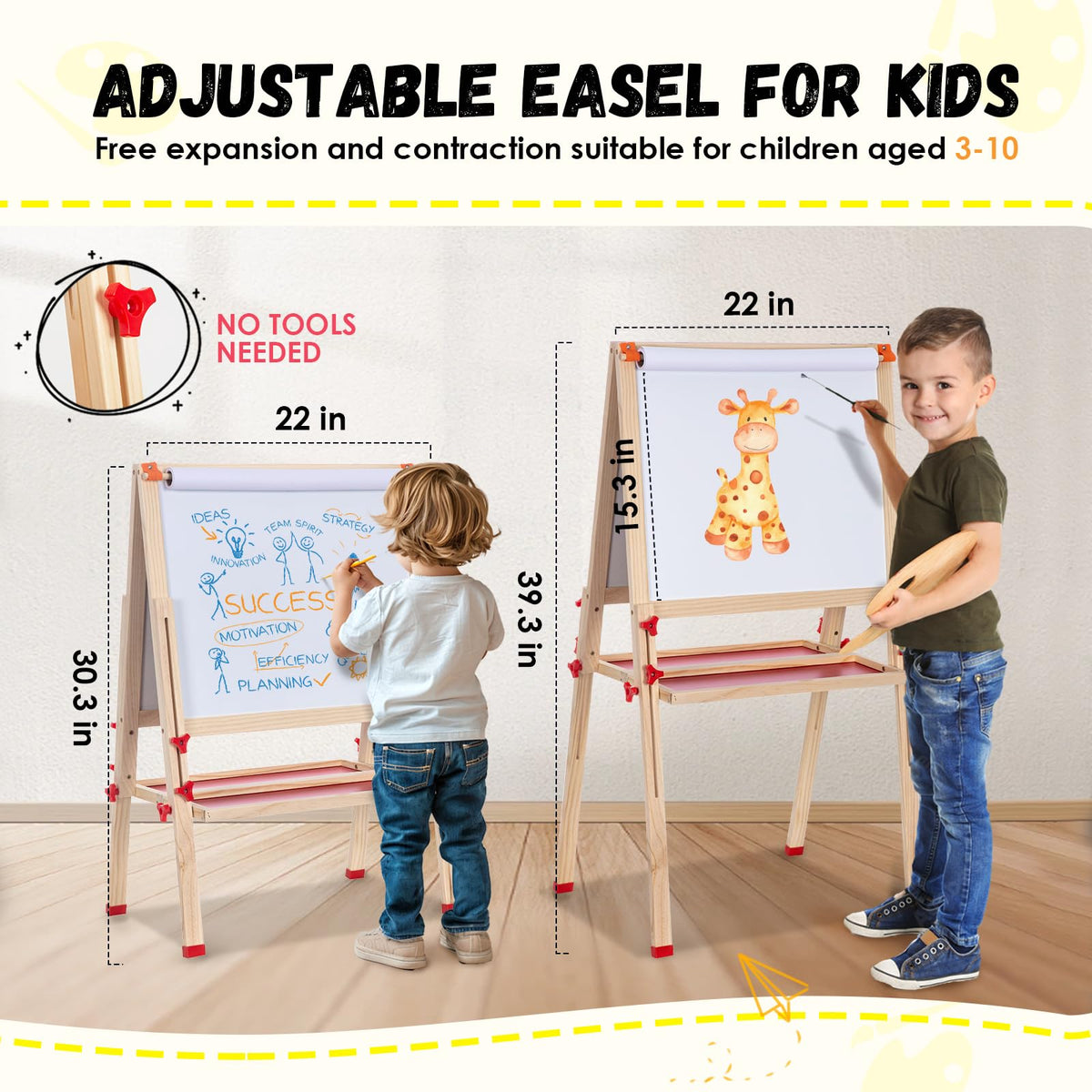 Double Sided Foldable Easel for Kids Adjustable Height Wooden Art Station with Paper Roll and Accessories Ideal Gift for Toddlers Boys Girls Ages 3 4 5 6 7 8 Years Old