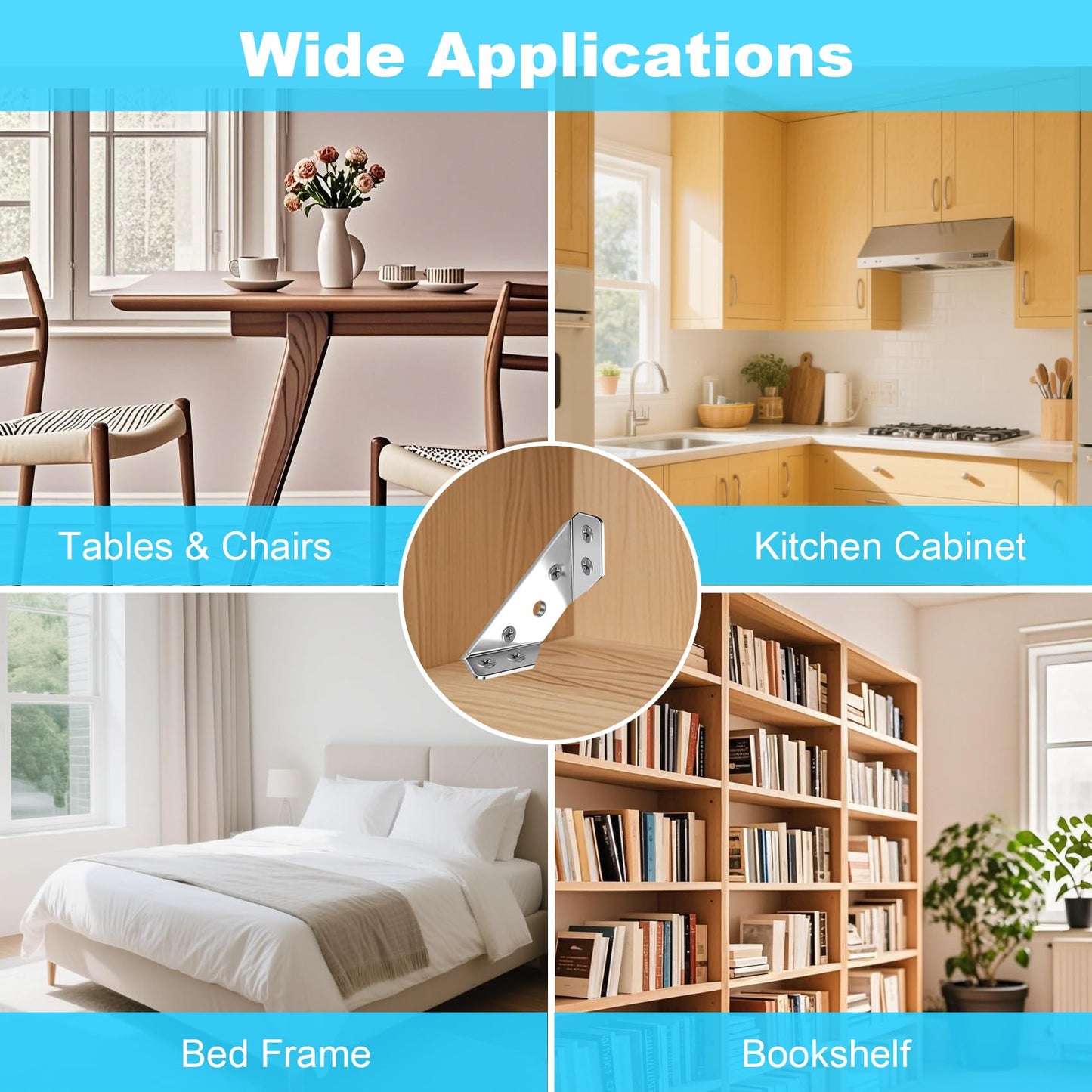 12-Pack Premium Stainless Steel Corner Brackets for Wood Frame, Universal Metal Hardware Corner Braces with Screws, Wooden Furniture Corner Connectors Such as Drawers, Cabinets, Tables and Chairs