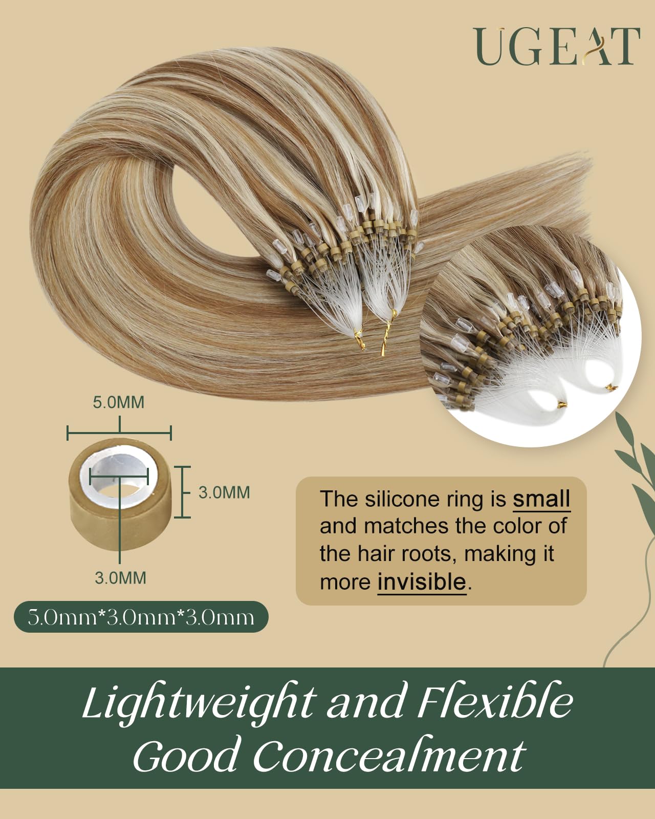 Ugeat Micro Beads Hair Extensions Golden Brown Highlights Bleach Blonde Micro Loop Hair Extensions Bleach Blonde Micro Rings Hai