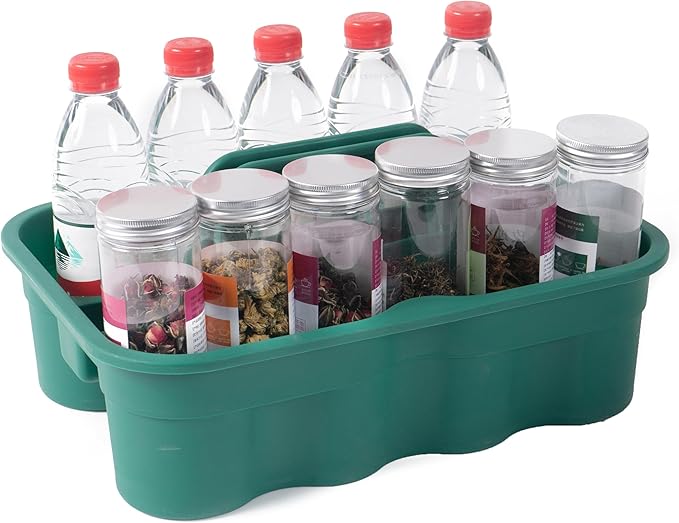 Matthew Large Plastic Tote Tool & Deluxe Supply Cleaning Caddy with Handle Portable Shower Basket Storage Caddy for Cleaning Products Organizer,Take-Out Coffee/Soft Drink,Bath Multi Use - Green