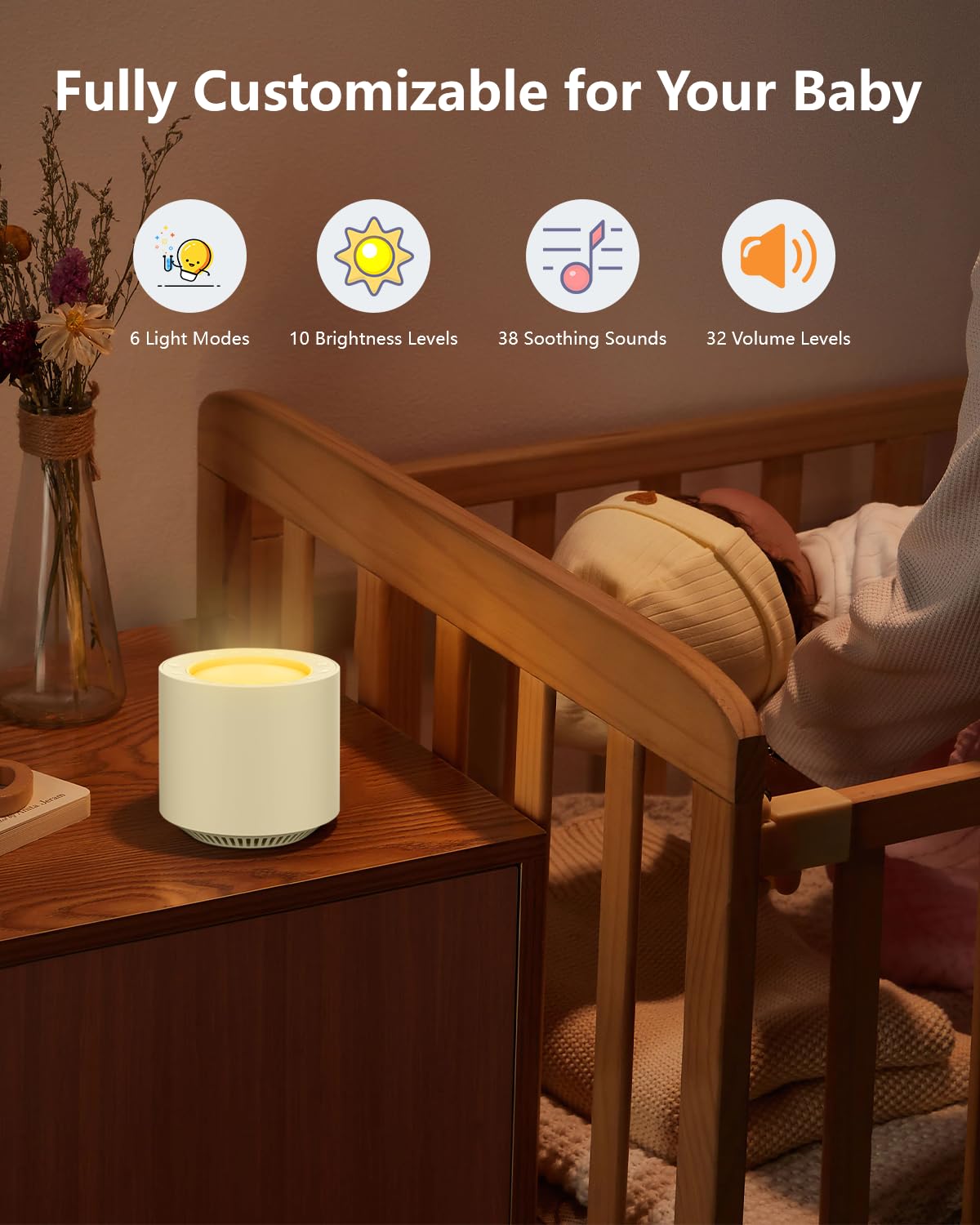 PureNurt White Noise Machine: Red Light Therapy Sleep Sound Machine with 38 Soothing Sounds & Calming Womb Soother Shusher, Memory Function, Dimmable Nursery Night Light with Timer for Baby Adult Gift