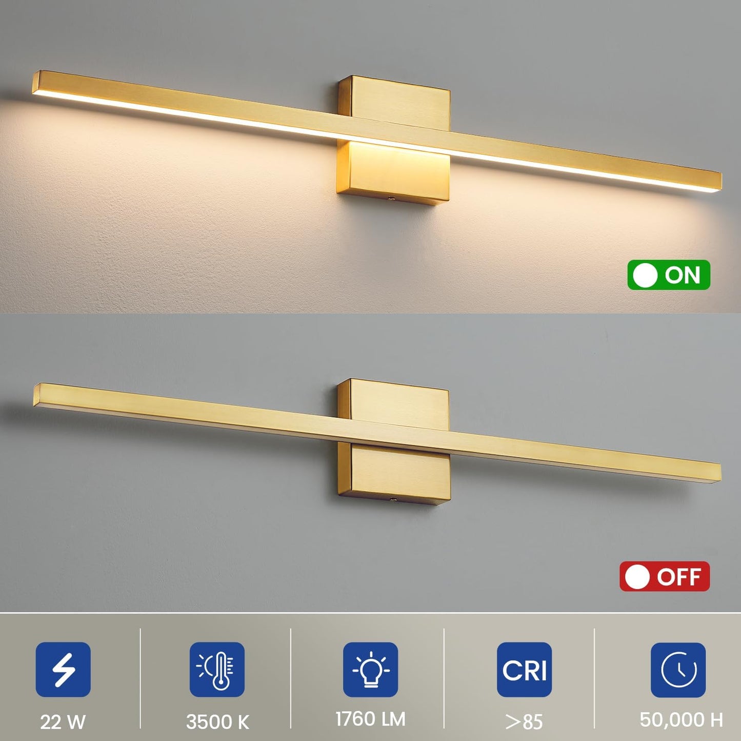 Epinl Gold Vanity Lights for Bathroom - 31.5 inch Brushed Gold Bathroom Light Fixture Over Mirror 22W LED Dimmable Wall Sconce Lighting Fixture 5CCT Vanity Light Bar for Bathroom Bedroom