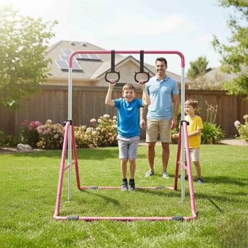 Crystal Stone Steel Gymnastics Bar Sturdy Material Foldable & Expandable for Girls & Kids Adjustable Height Knob at Home Folding,Outdoor,Horizontal Bar with Rings