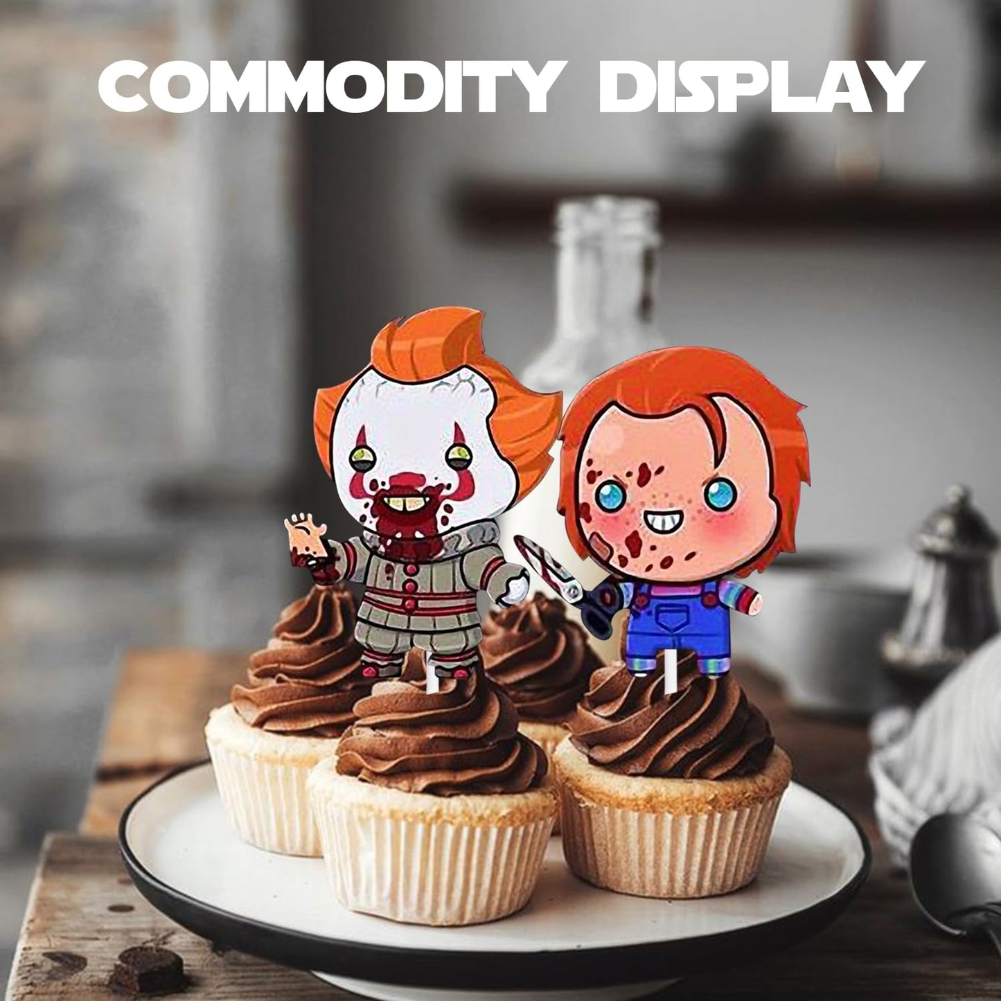 Pazwifa Cupcake Topper Halloween Fantasy Horror Movie Theme Supplies Decor Children Boys Girls Happy Birthday Anniversary Party Decorations Decor 18pcs Glitter