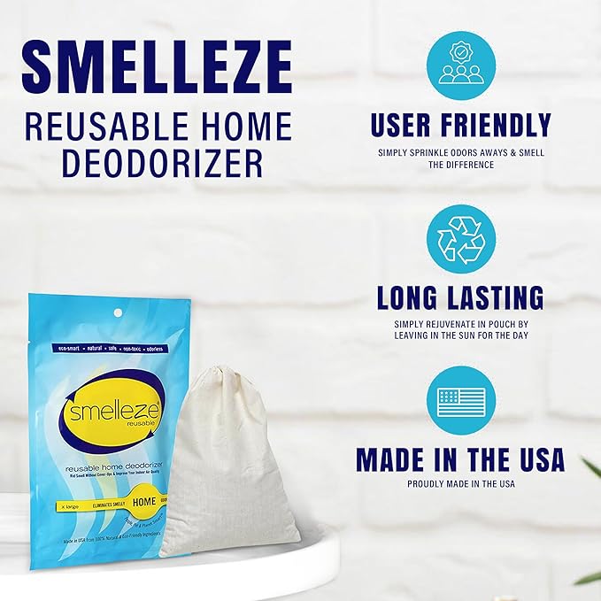 SMELLEZE Reusable Home Smell Removal Deodorizer Pouch - Natural Odor Eliminator for Home, Rids Stinky Odor Without Harmful Fragrances in 150 Sq. Ft.