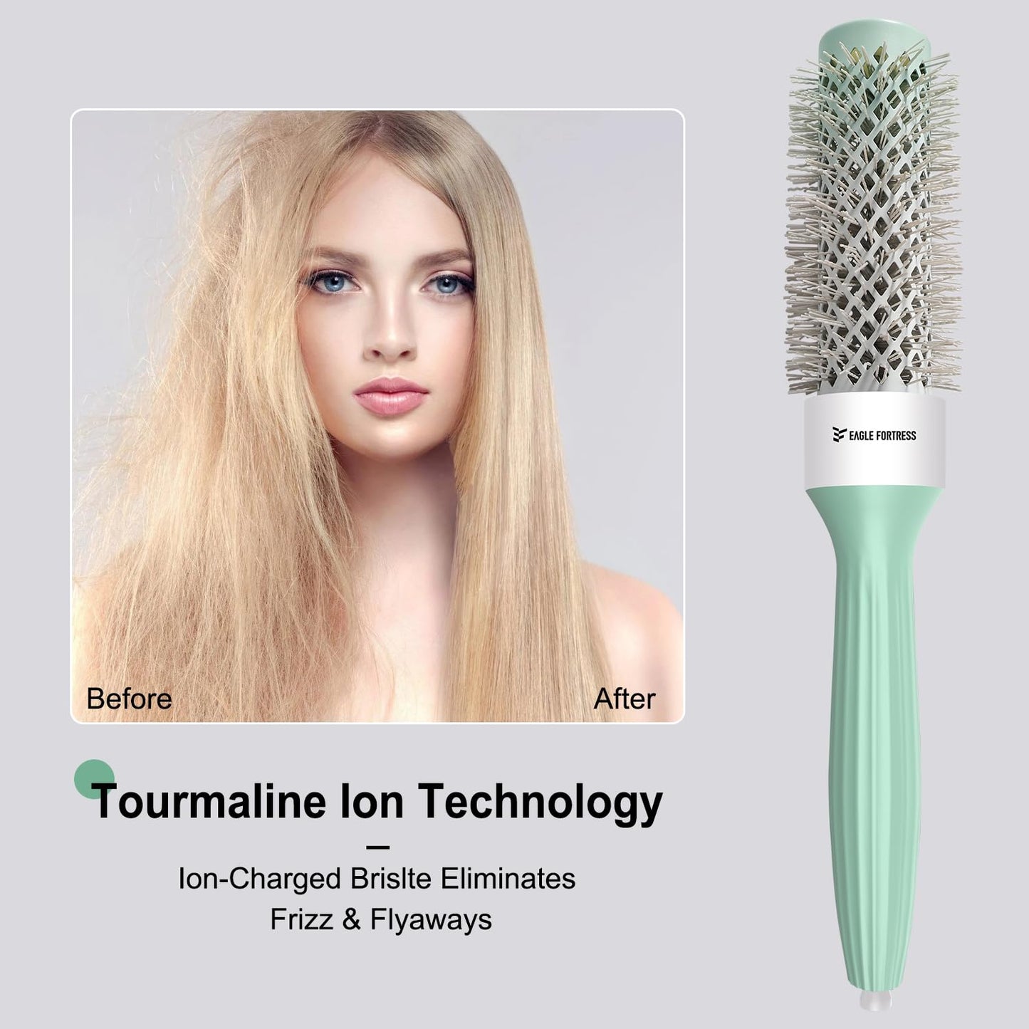 EAGLE FORTRESS Agnoil Round Hair Brush with Argan Oil + Ion + Ceramic for Blow Drying, Innovative Bristle Combination Round Brus