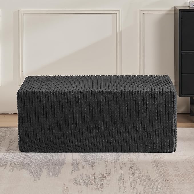 Furnify 40" Memory Foam Couch Footrest, Cloud Modular Sofa with Removable Cover, Upholstered Sofa Ottoman, Upholstered Sofa for Bedroom Living Room, No Assembly Required (Plush Corduroy Fabric, Black)