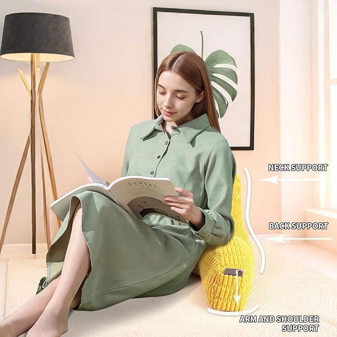 PAJEO Reading Pillow for Sitting in Bed, Large Backrest Reading Pillow with Arm Rest,Back-Rest Support Cushion for Sit Up on Couch, Sofa, and Floor, Dorm Essentials (Yellow Corduroy, Standard(17"))