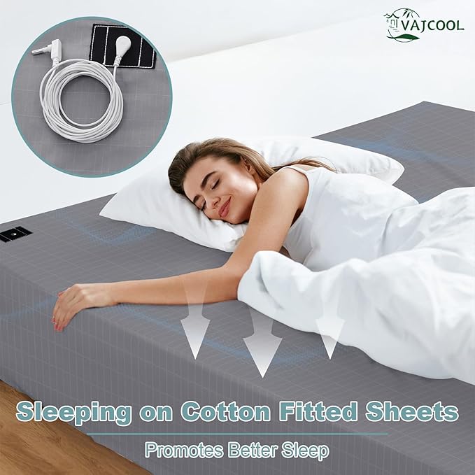 Grounding Sheets Queen Size,10% Silver Grounding Bed Sheets Grounding Fitted Sheets for Reduce Stress (60 x 80 x 14 inches)