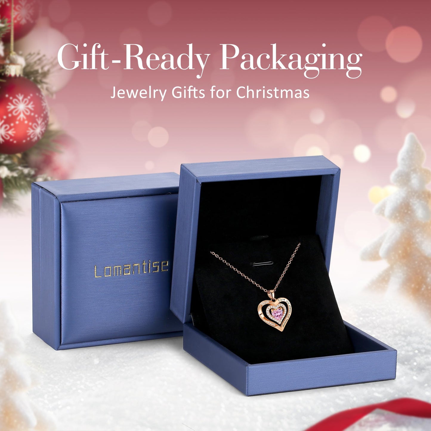 Lomantise Christmas Gifts for Wife Rose Gold Heart Birthstone Necklaces for Women S925 Sterling Silver Fine Jewelry Pendant Necklace Anniversary Birthday Gift for Mom Her Grandma Sister