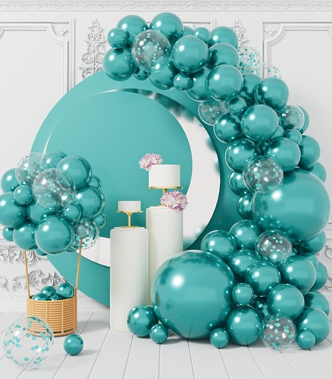 AULE 100Pcs Metallic Green Balloons Different Sizes 18/12/10/5 inch Teal Chrome Latex Shiny Helium Balloons Party Decorati...