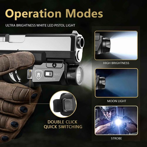 WARRIORLAND MA2 Compact Pistol Light, Fits G17/ G19/ P365/ G3C/ G2C/ M&P 9/Hellcat Pro/1911 and Other 60+ Handguns, 800-Lumen Universal Rail Mounted Tactical Weapon Flashlight, Screen Power Indicator