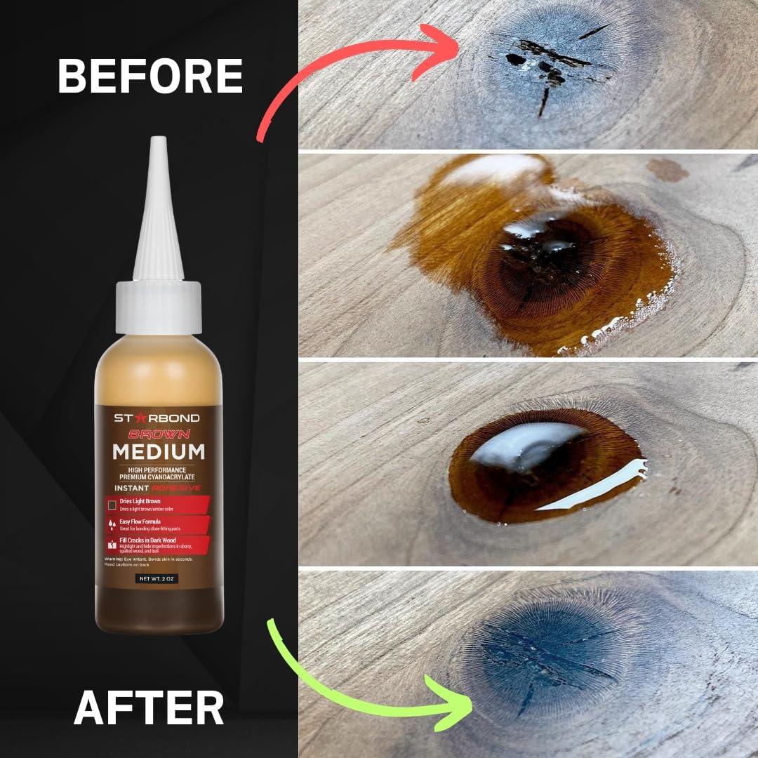 STARBOND Light Brown Medium CA Glue Pro Kit (2 oz) – Premium Cyanoacrylate Super Glue Knot Filler – for Woodworking, Woodturning, Carpentry, Furniture Repair, Crack Filling, Guitar Repair, Hobby