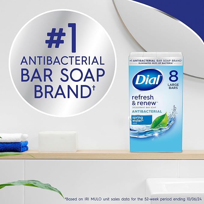 Dial Antibacterial Bar Soap, Spring Water, 32 Bars, 8 Count (Pack of 4)