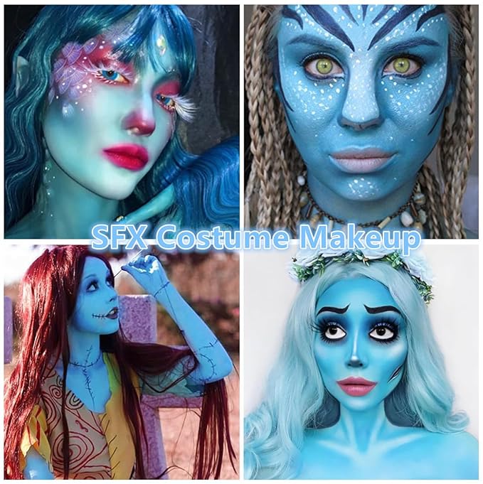 Go Ho 6 Colors Blue Face Body Paint,Cream Washable Formula Face Painting for Adults Children Halloween Cosplay,Body Paint FX Makeup Palette,Professional Face Paint Blue Makeup