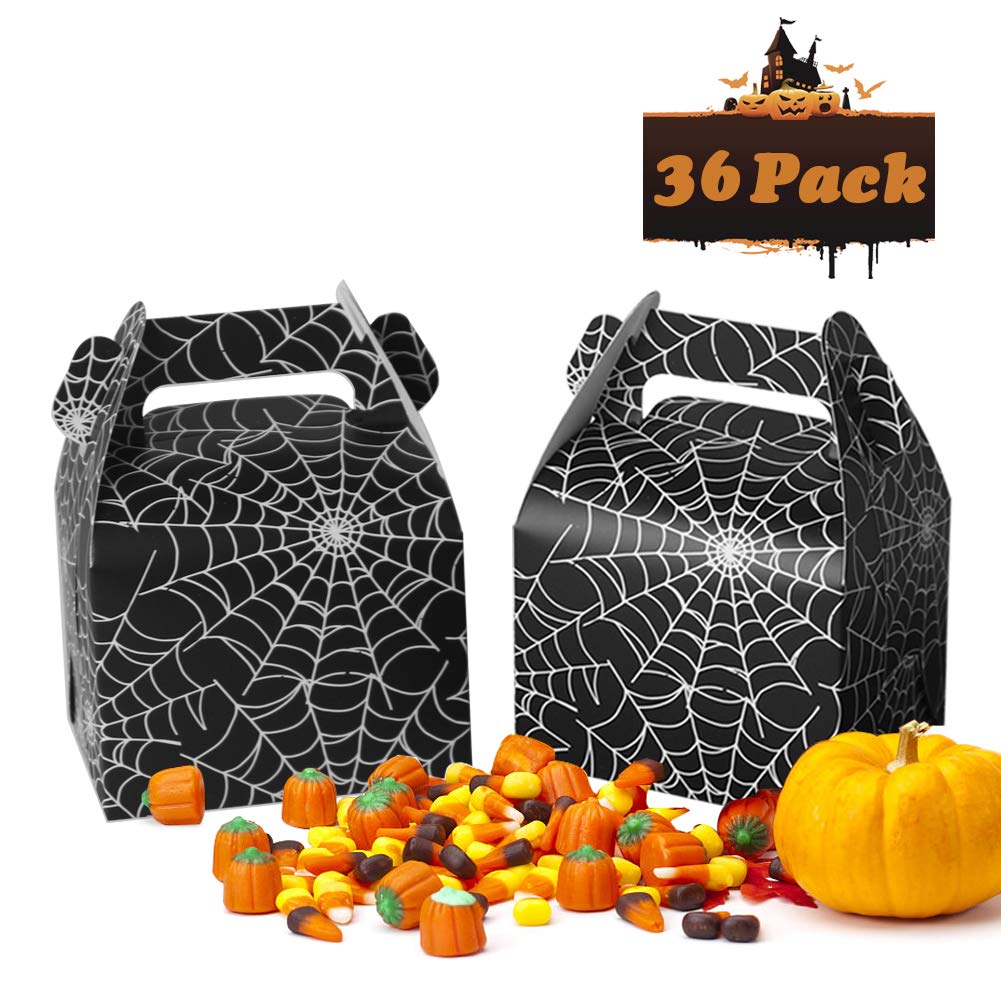 Hxezoc 36pcs Halloween Favor Boxes - Large Black Spider Web Candy Treat Boxes for Party Decorations, Kids Spider Birthday Party Supplies
