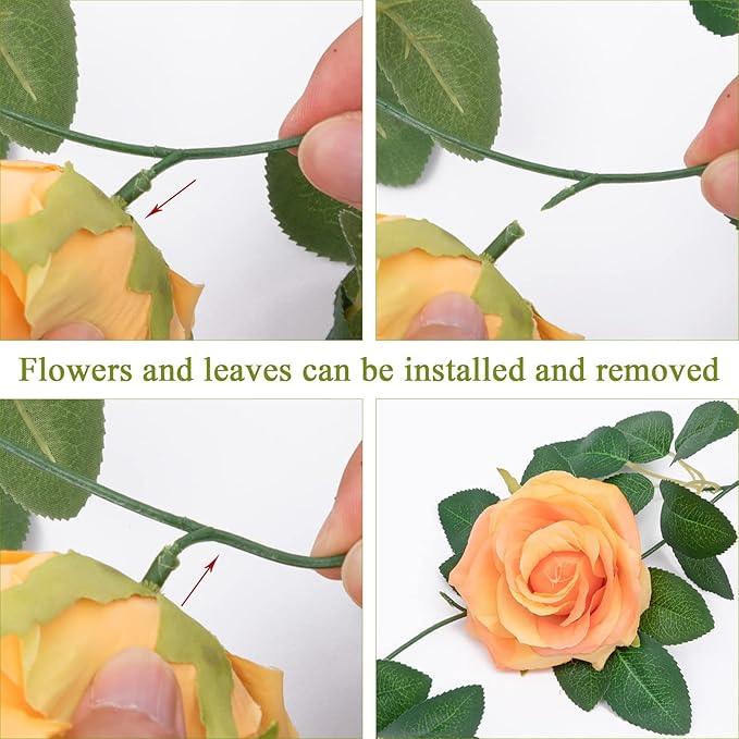 U'Artlines 3 Pack Artificial Orange Rose Vines Floral Garlands Total 19.5 Ft Fake Vine Silk Flower Garland for Indoor Outdoor Home Wedding Arch Garden Wall Decoration