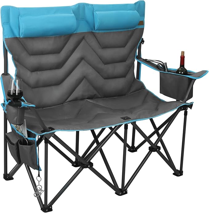 CXHSFNAL Oversized Double Camping Chair Heavy Duty Camping Loveseat Extra Tall 2 Person Lawn Chair for Adults Foldable Cam...