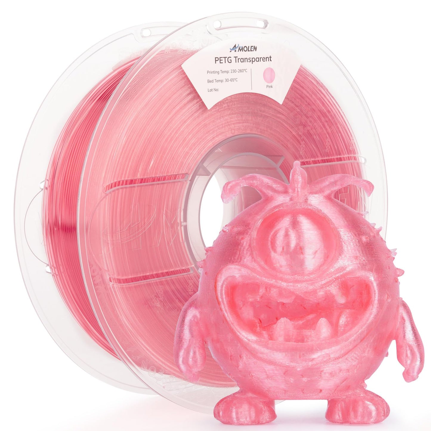 AMOLEN Rapid PETG Transparent 3D Printer Filament 1.75mm +/-0.02mm,Transcucent petg 500mm/s High Speed Strong Toughness Pink 1KG