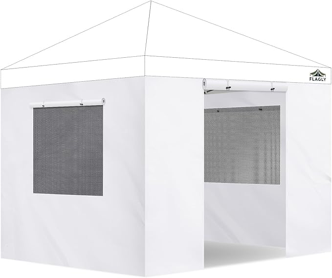 FLAGLY 4 Pack Canopy Sidewalls for 10x10ft Pop up Tent– Mesh Window & Zipper Door Panels for Instant Canopy Enclosure, Wat...