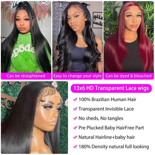 Profairsor 24 Inch Lace Front Wigs Human Hair Straight 13x6 Frontal Human Hair Lace Front Wigs Pre Plucked Glueless HD Transparent Lace Front Wigs 13x6 Wigs for Black Women Straight Wigs