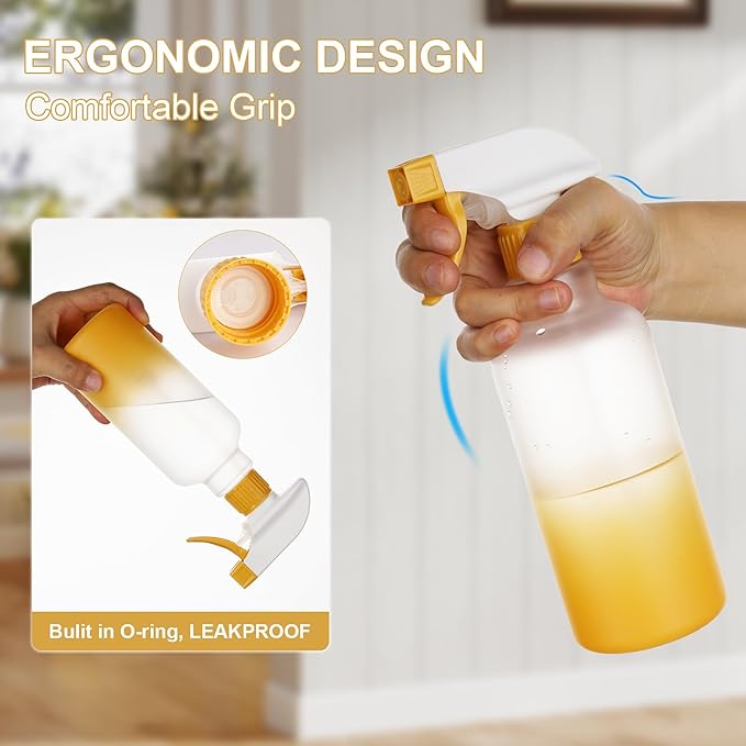 Spray Bottles Plastic Spray Bottle for Hair Mist/Stream Heavy Duty Empty Spray Bottles for Cleaning Solutions, Plants, Cooking (16.9oz-Yellow)