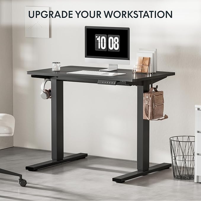 FLEXISPOT EN1 One-Piece Standing Desk, 40"x24" Seamless Desktop Electric Height Adjustable for Home Office, Study Rooms & Multi-Device Workstations, Black