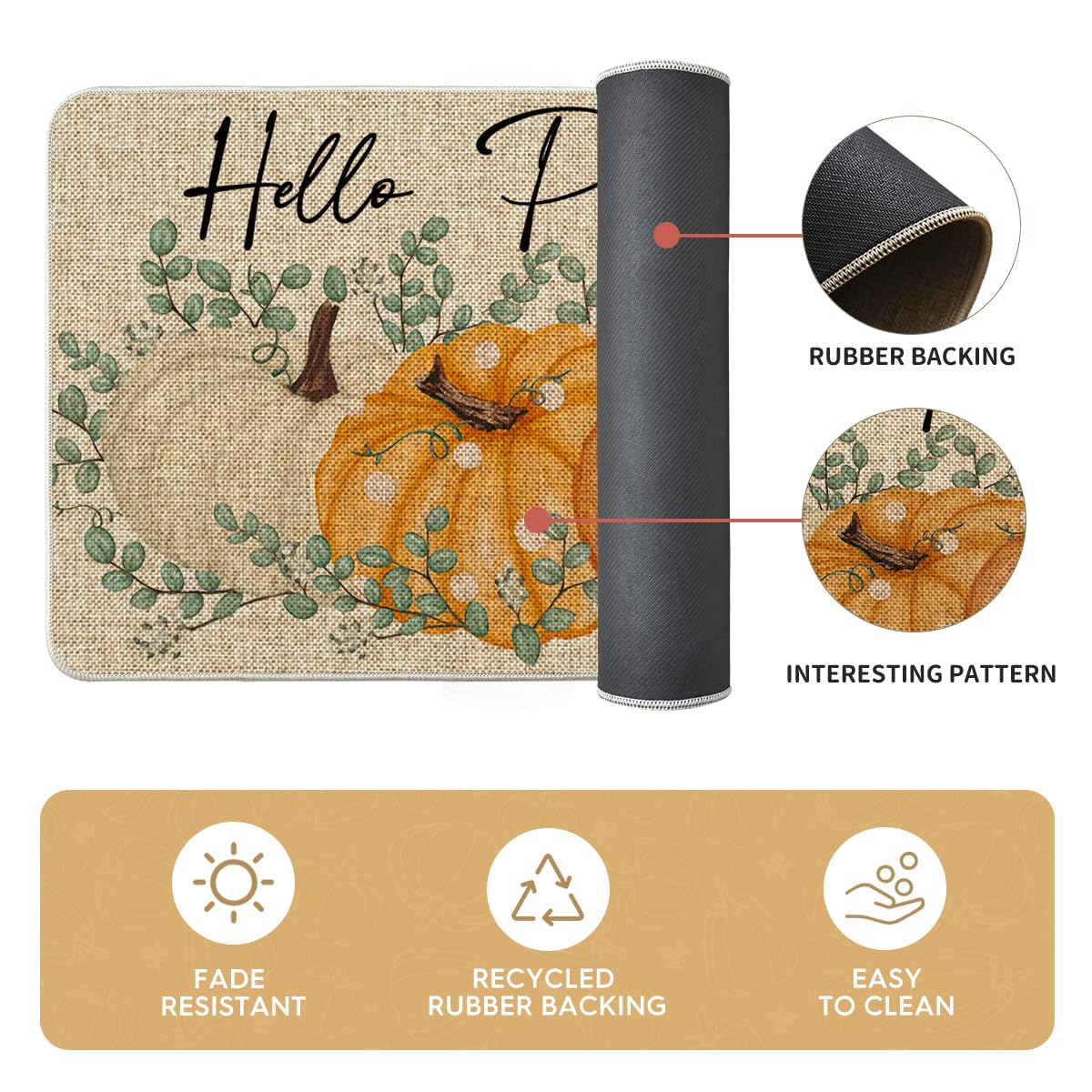 Artoid Mode Orange Maple Leaves Happy Fall Y'all Kitchen Mats Set of 2, Thanksgiving Home Decor Low-Profile Kitchen Rugs for Floor - 17x29 and 17x47 Inch