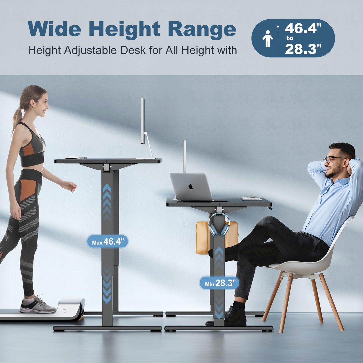 DUMOS 48 Inch Electric Standing Desk Height Adjustable, Sit to Stand Up Computer Workstations Work PC Table Home Office Study Writing Gaming Desks with Memory Presets for Walking Pad, Bedroom, Black