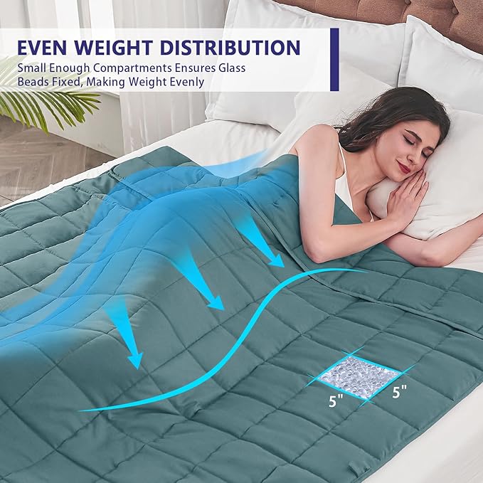 yescool Weighted Blanket for Adults (25 lbs, 60" x 80", Teal) Cooling Heavy Blanket for Sleeping Perfect for 240-260 lbs, Queen Size Breathable Blanket with Premium Glass Bead, Machine Washable