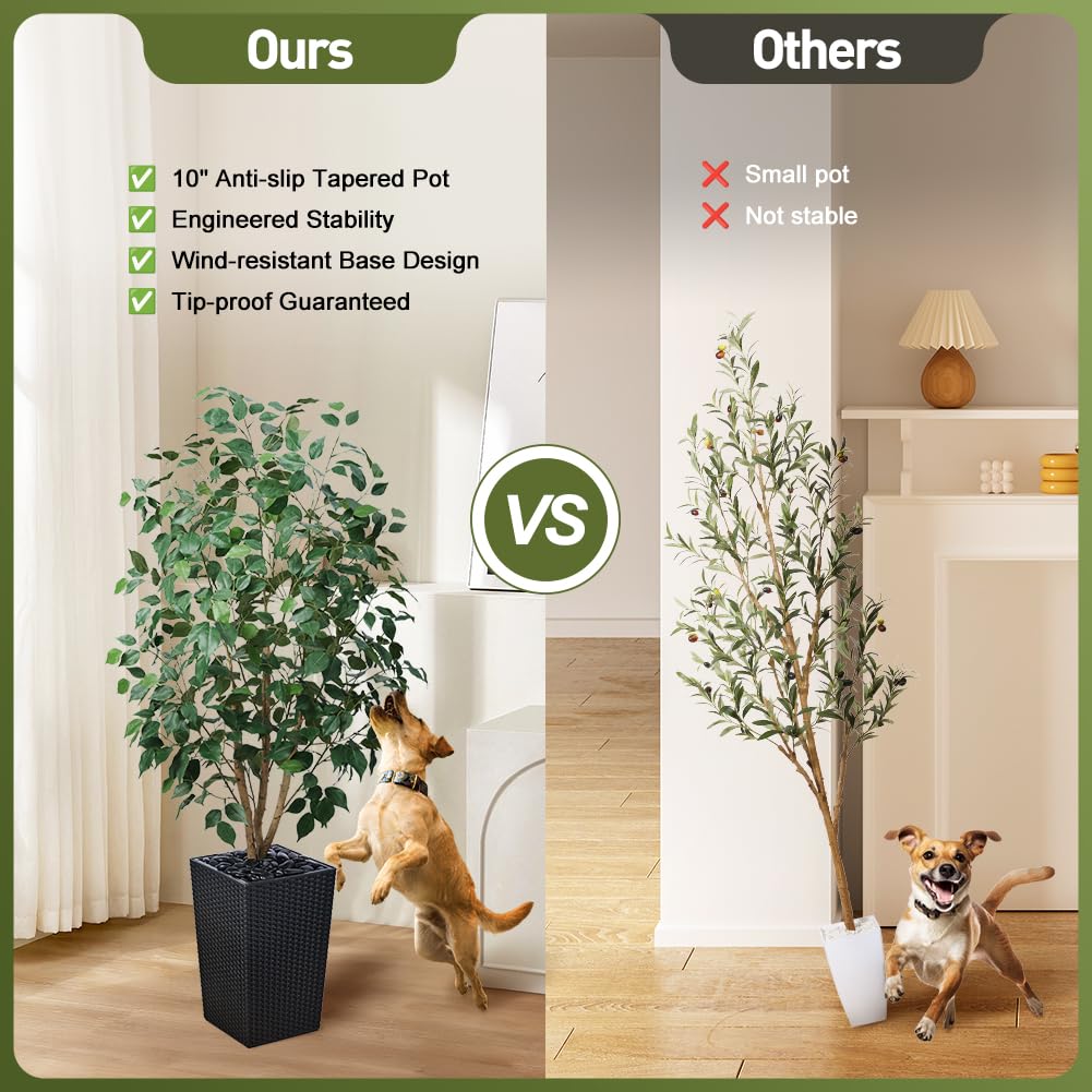 VeriNatural 5ft Artificial Ficus Tree,Tall Faux Tree with Silk Leaves & Real Wood Trunk,UV Resistant Potted Fake Plant with Pebbles & Planter-Indoor Outdoor Floor Plant for Home,Living Room,VN129