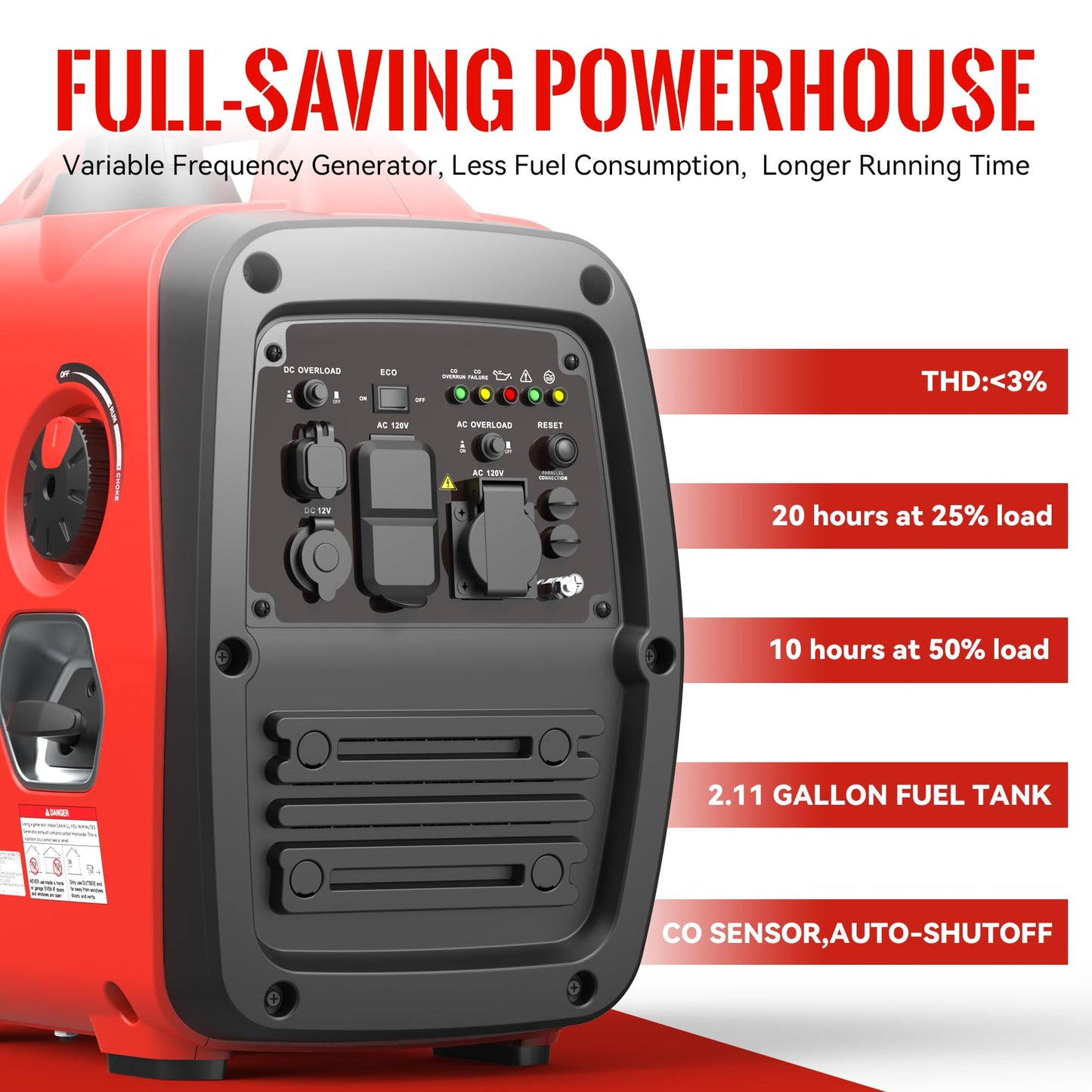 SIOKIUU 4500W Portable Generator Super Quiet Inverter Generator Ultra Lightweight for Home Backup Outdoor Camping, CO Sensor Protect, EPA, ECO Mode (4500W+CO Sensor)