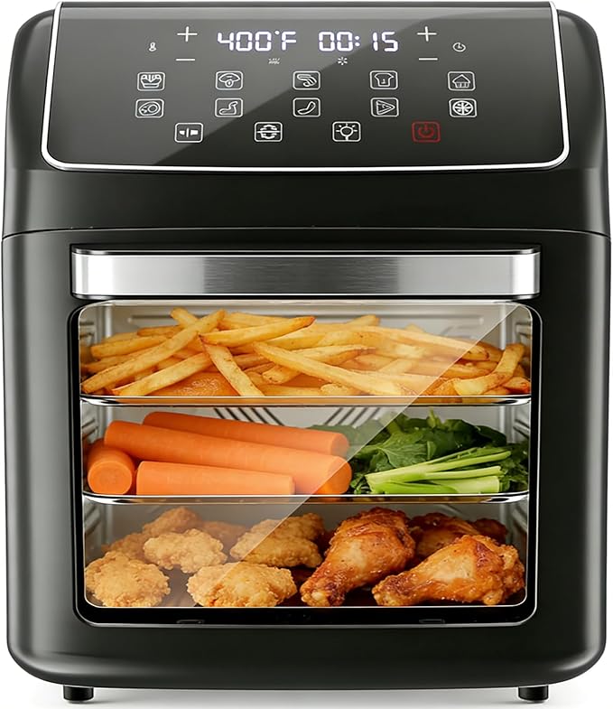 Simple Deluxe 10-in-1 Air Fryer Oven 12.6 Qt, Digital Preset Airfryer with Visible Window, Nonstick and Dishwasher-Safe Basket, Air Fry, Roast, Bake, Dehydrate, Fries, 1700W, Gary