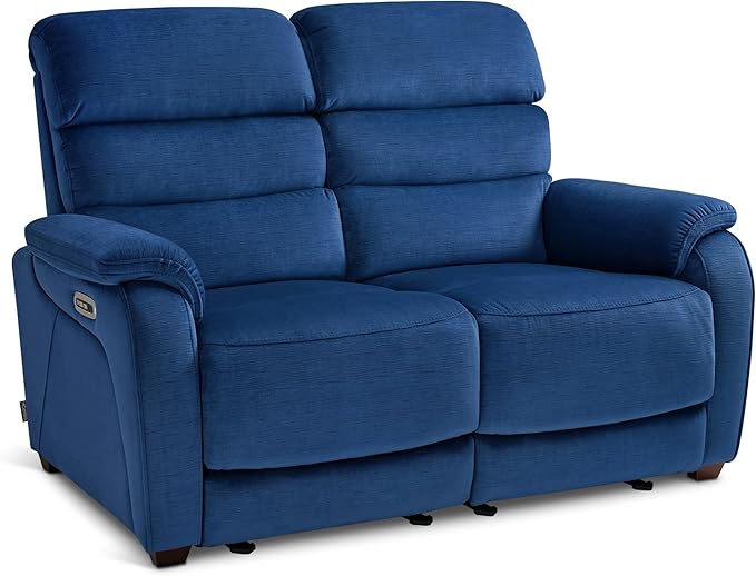 MCombo 61.6'' Wall Hugger Power Loveseat Recliner, Reclining Loveseat with Adjustable Headrest, USB Charge Ports, Wood Legs for Living Room, RVs, Small Spaces, Fabric ST258M1 (Loveseat, Navy Blue)