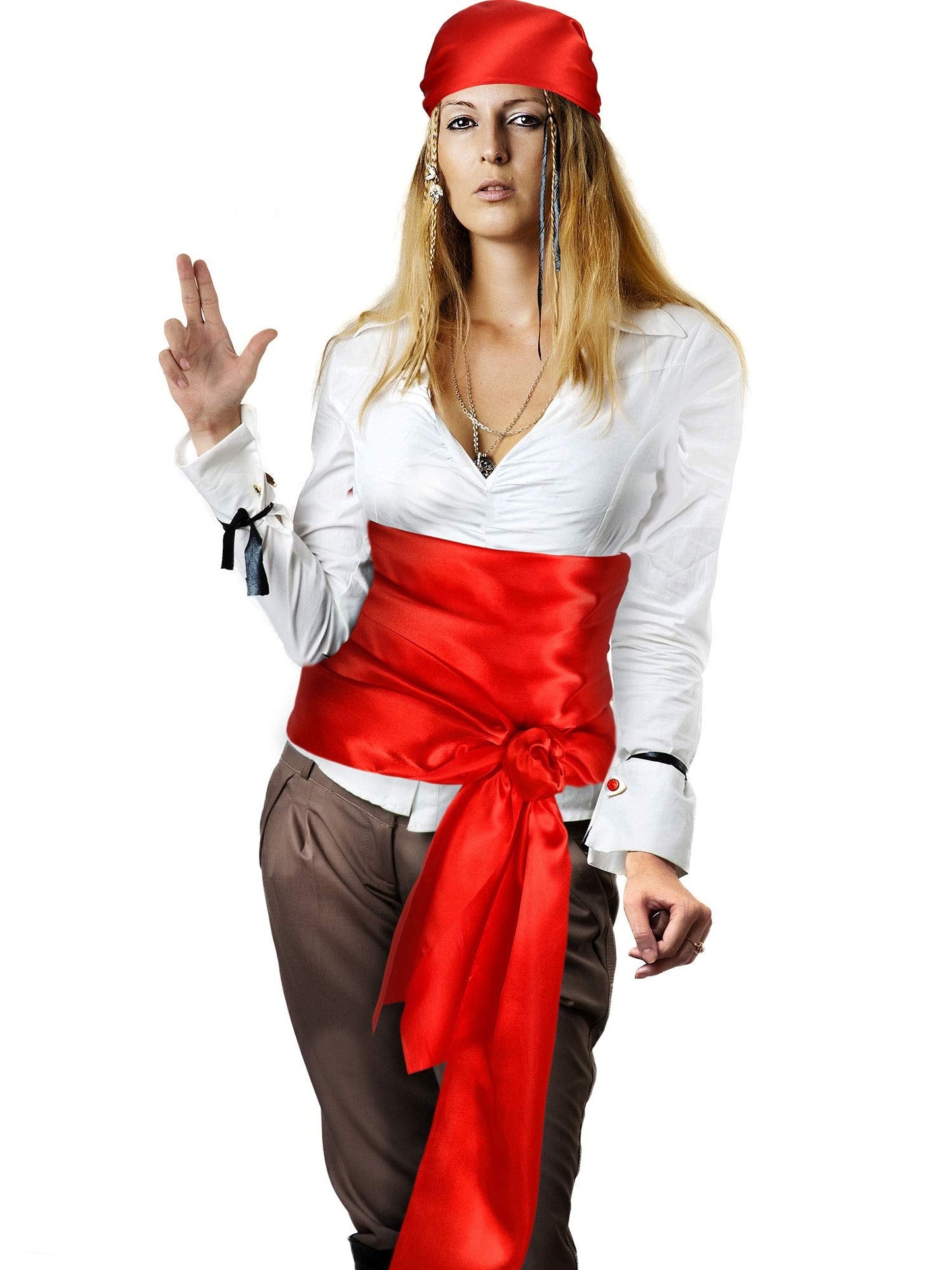 SATINIOR 2 Pieces Pirate Costume Men Women Satin Head Scarf Hat Pirate Costume Accessories for Party (Vermeil Red)