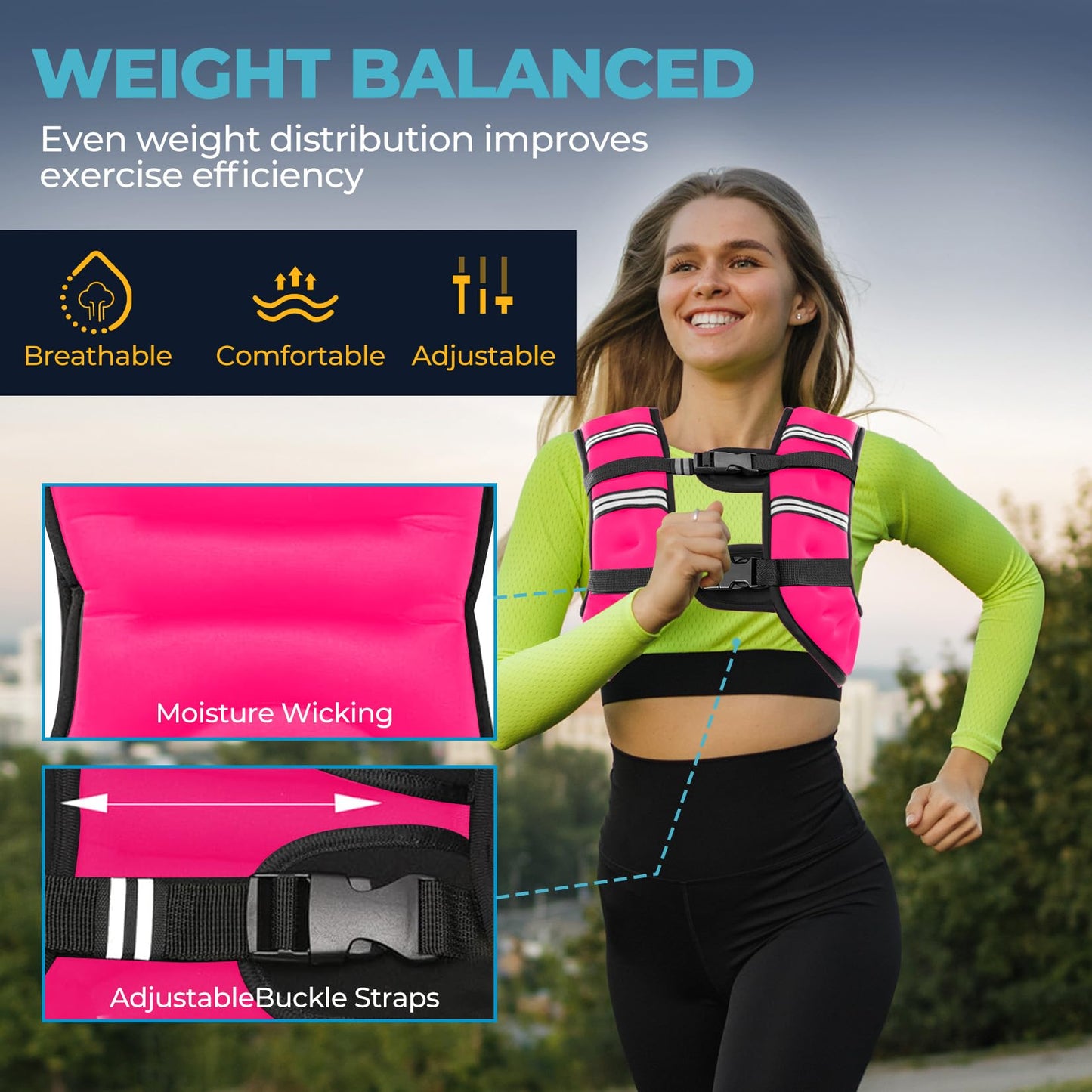 Weighted Vest, 8lb/12lb/16lb/20lb Weight Vest with Reflective Stripes for Men Women, Two Adjustment Straps for Workout, Strength Training, Running, Fitness, Muscle Building, Weight Loss (12lb)