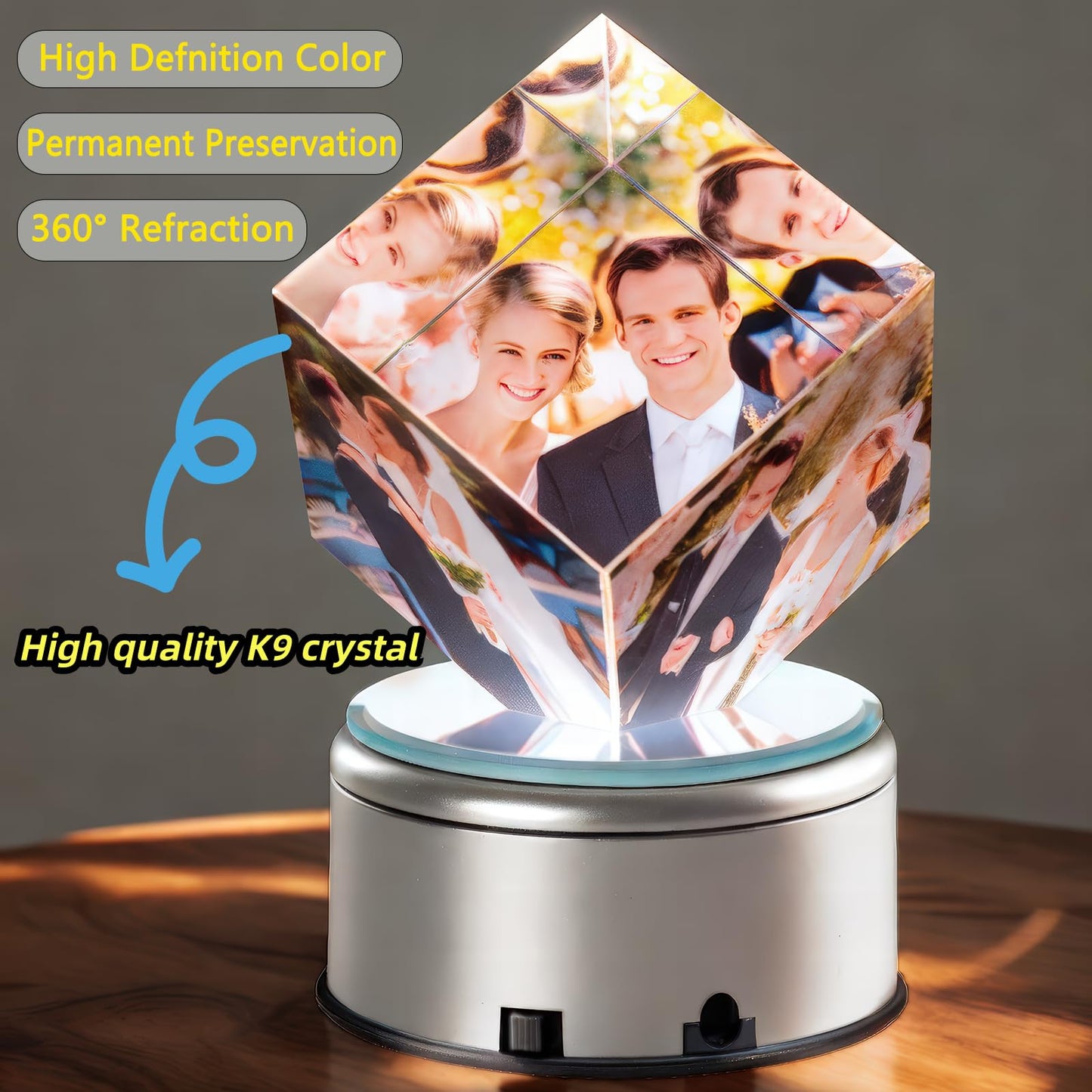 TailorGift Custom 3D Crystal Photo Frame Gift,Customized Picture Frames with Color Photos, Personalized Anniversary Birthday Gifts for Women Men Her Him.Personalized Picture in Crystal for Couples