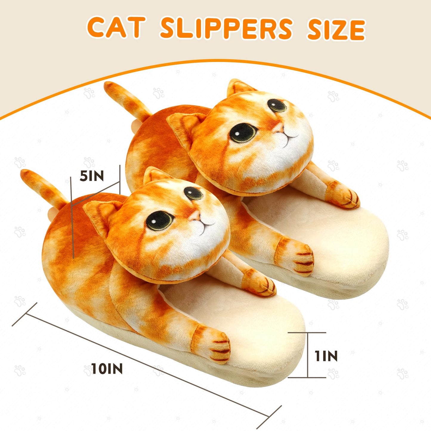 Infaccial Fuzzy Orange Cat Slippers for Women Indoor and Outdoor, Funny Animal House Shoes with Soft Memory Foam,Comfy Plush Warm Slip-on Slippers,Birthday Gifts for Cat Lover